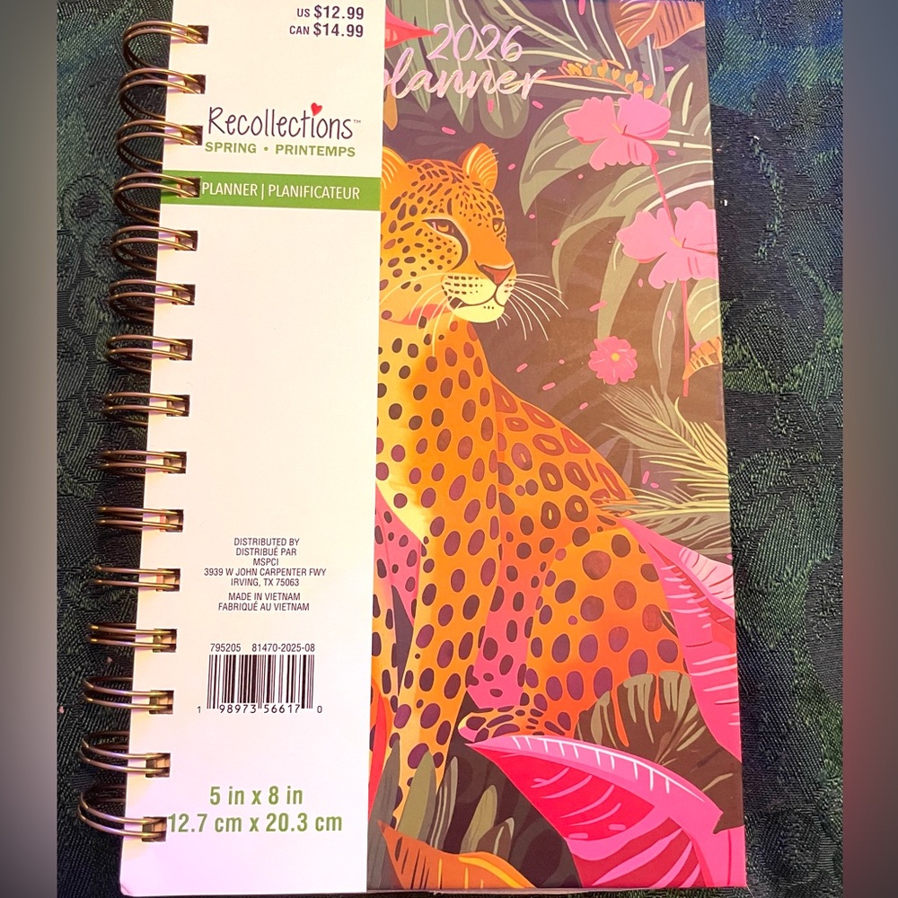 🐅Hardcover 2026 Organizational Planner, Monthly and Weekly, Leopard Jungle theme